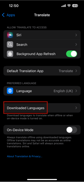 Iphone Traduire les langues téléchargées
