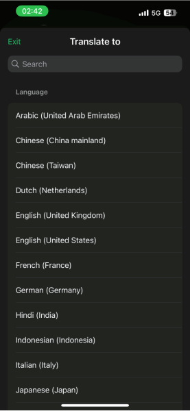 Langues de traduction Whatsapp