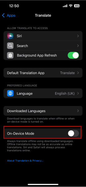 Iphone Traduire en mode appareil