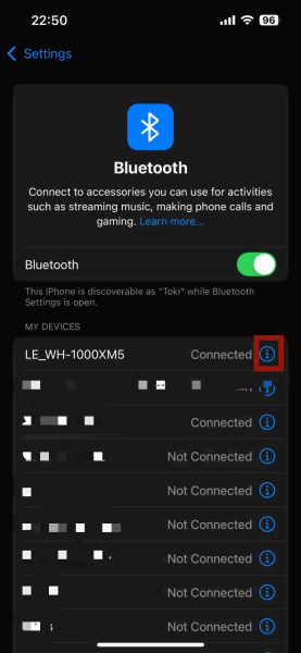 Paramètres de l'iPhone Bluetooth
