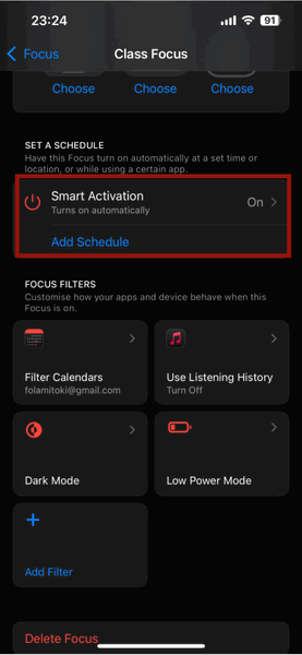 Activation intelligente du mode Focus sur l'iPhone