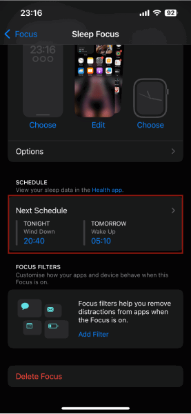 Calendrier suivant de mise en veille de l'iPhone