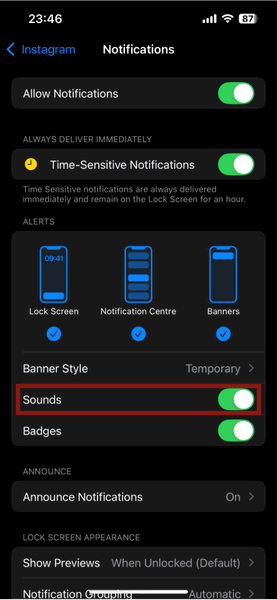 Paramètres iPhone Applications Notifications Sons