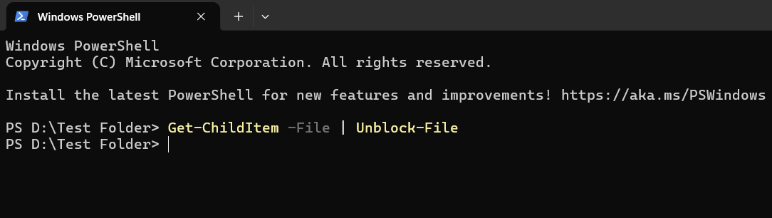 Exécuter la commande de déblocage dans PowerShell