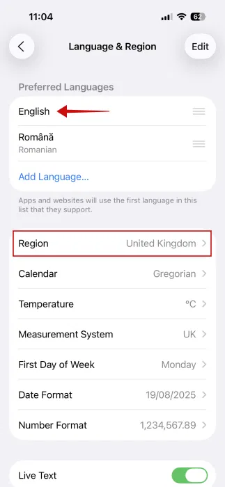 Définir une nouvelle région sur iPhone