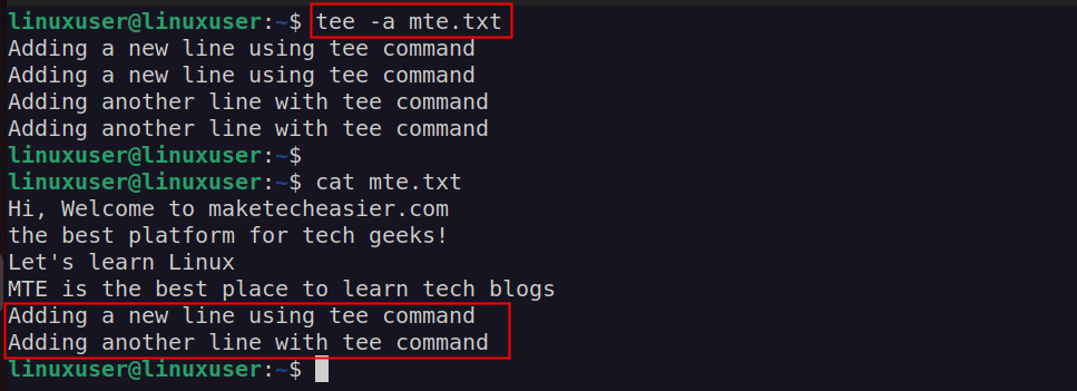 Ajout à l'aide de Tee