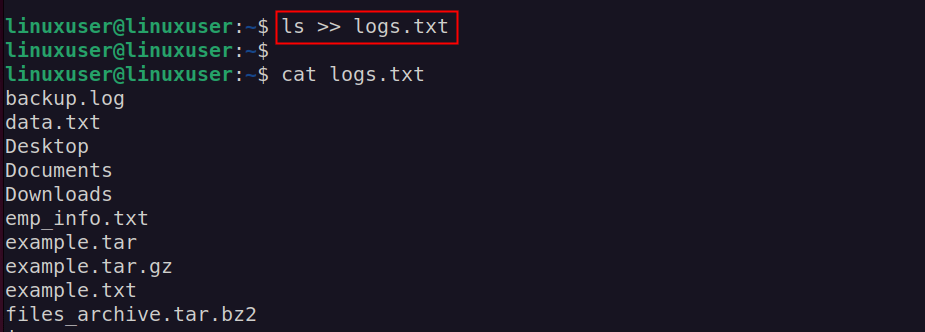 Redirection vers un fichier