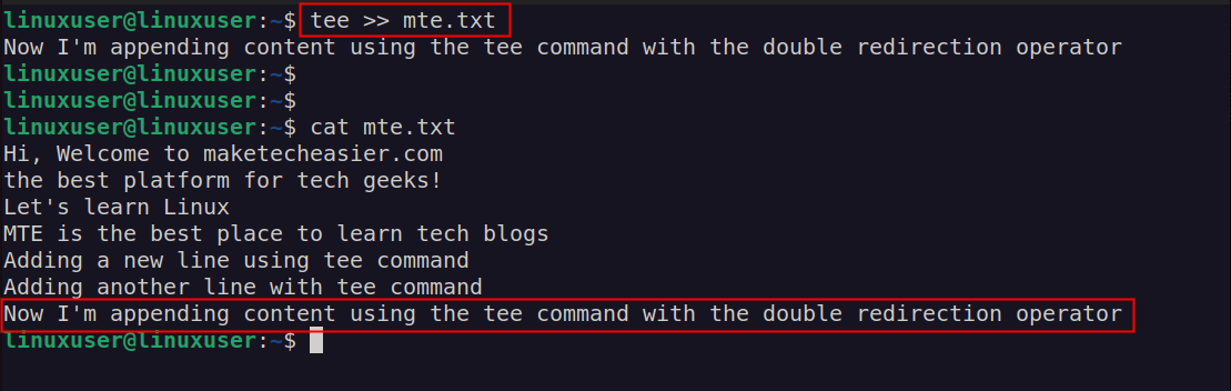 Utiliser Tee avec redirection