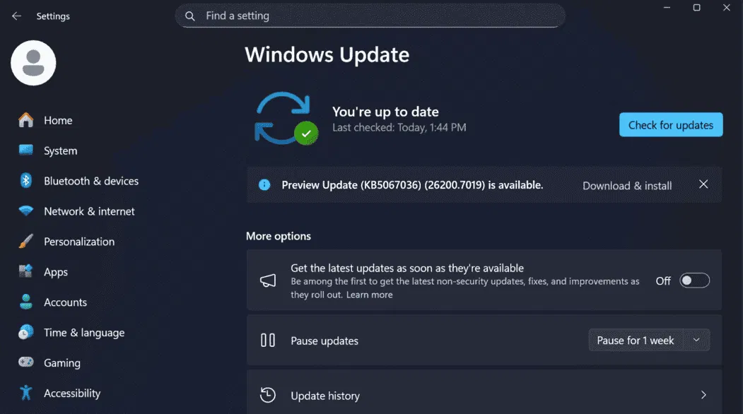 Installer la mise à jour Kb5067036
