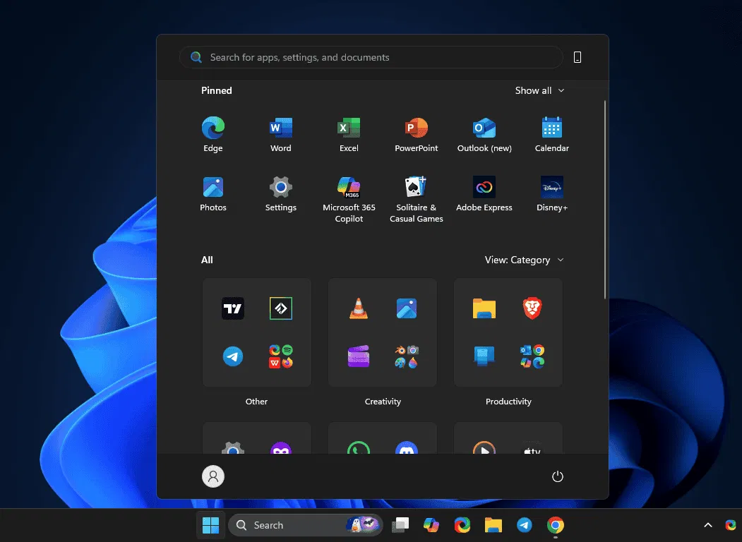 Menu Démarrer de Windows11 repensé