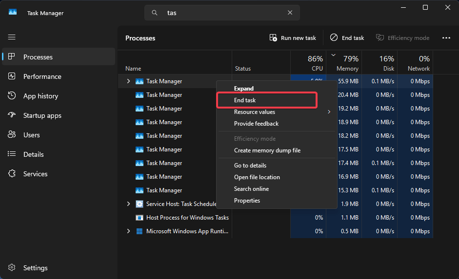 Fin de tâche pour le gestionnaire de tâches