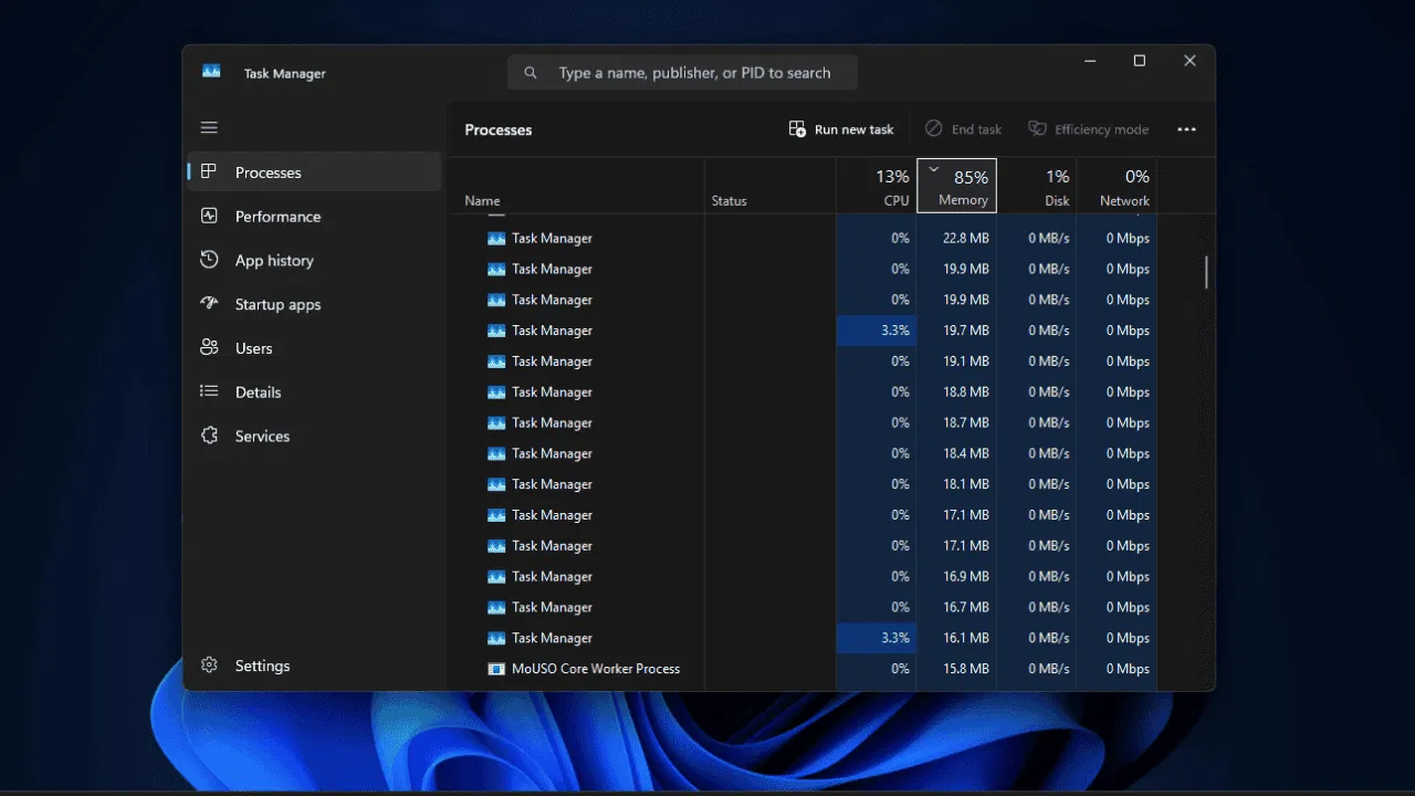 Windows 11 Task Manager Duplication Bug