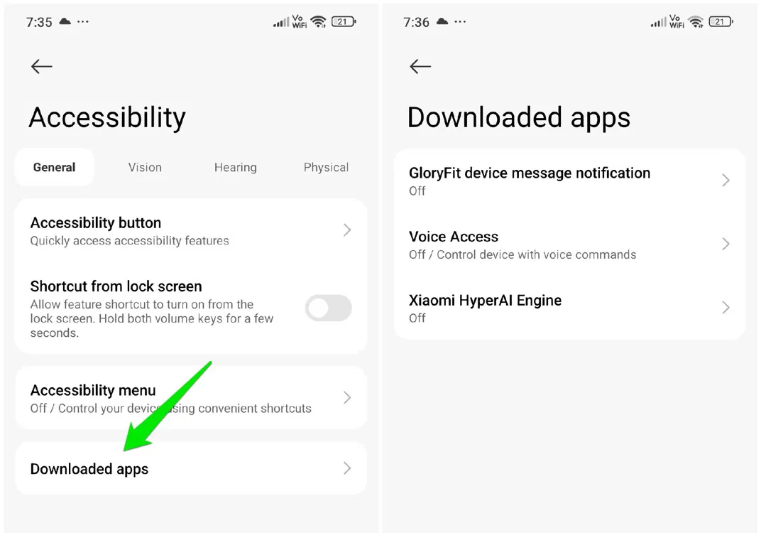 Paramètres d'accessibilité dans Android