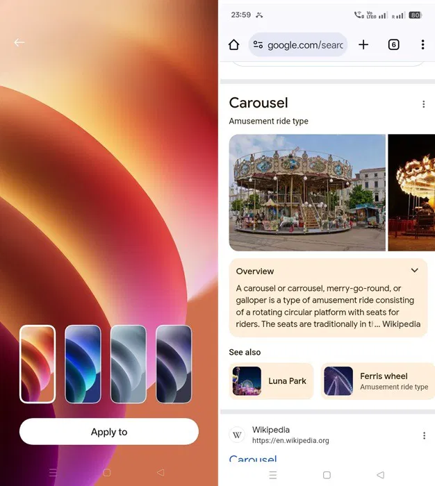 Effets de couleurs dynamiques transférés des fonds d'écran vers les onglets Chrome sur Android.