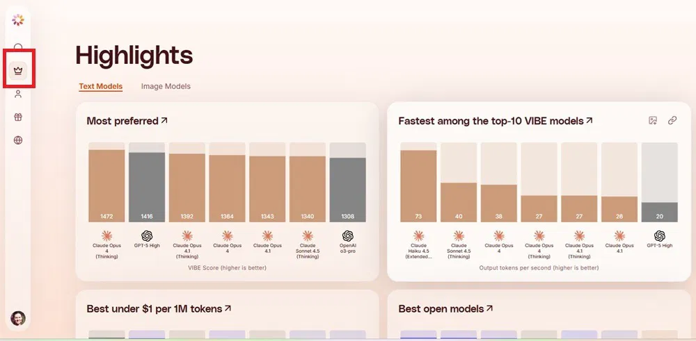 Affichage du classement des modèles Yupp AI.