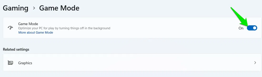 Option du mode jeu dans les paramètres de Windows 11