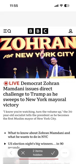 Message affichant plusieurs éléments masqués dans Safari sur iPhone. 