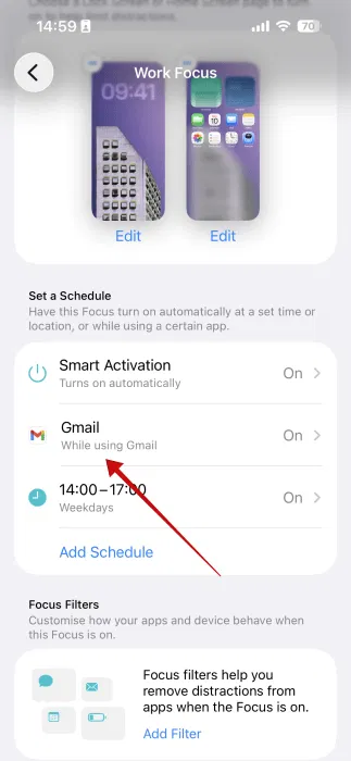 Taper sur le calendrier pour le mode Focus sur iPhone.