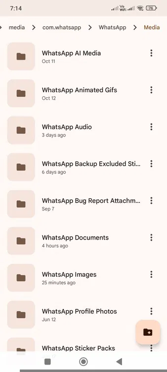 Liste WhatsApp des dossiers du téléphone