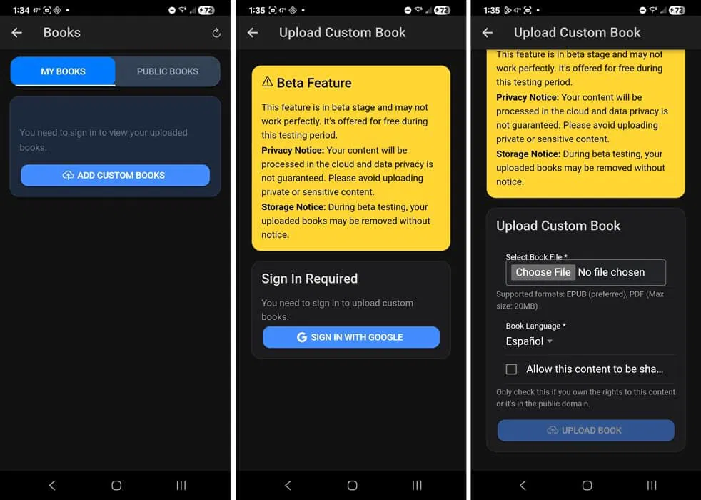 Téléchargement de livres personnalisés à traduire. 