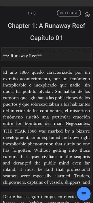 Vingt mille lieues sous les mers sur l'application Android.