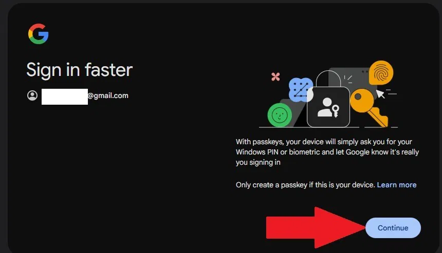 Invite à créer un mot de passe pour la connexion à Gmail.