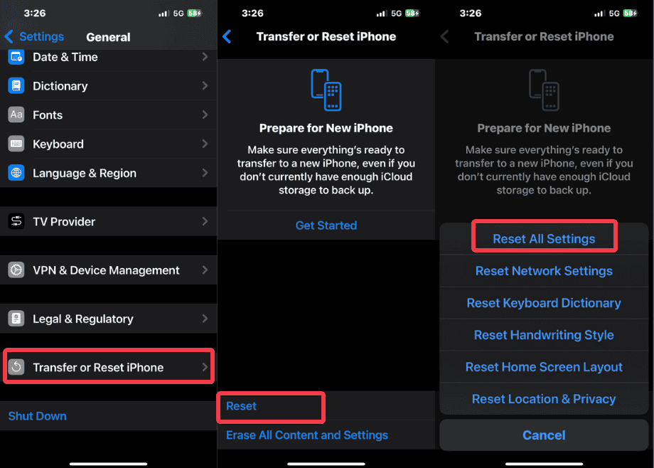 Réinitialiser tous les paramètres de l'iPhone