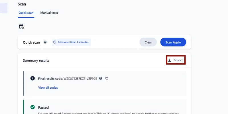 Résultats d'exportation de Lenovo Vantage