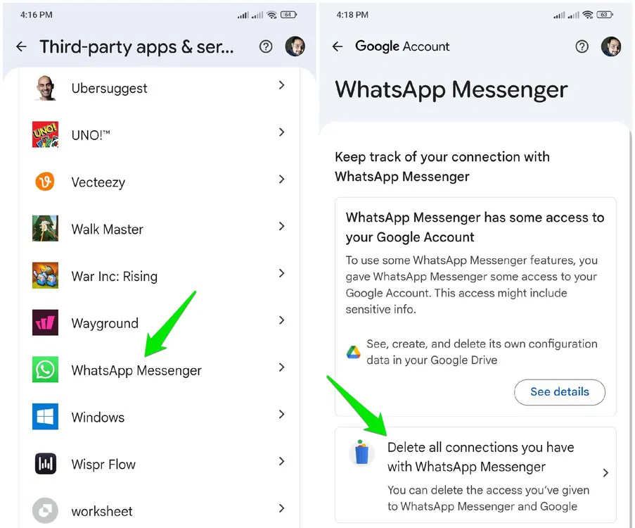 Déconnecter WhatsApp du compte Google