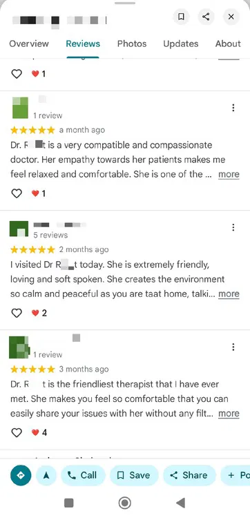 Liste des avis sur Google Maps avec la même structure