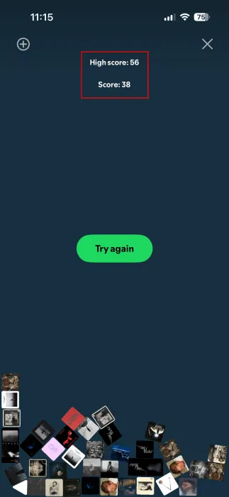 Affichage du score du jeu Snake dans l'application Spotify. 