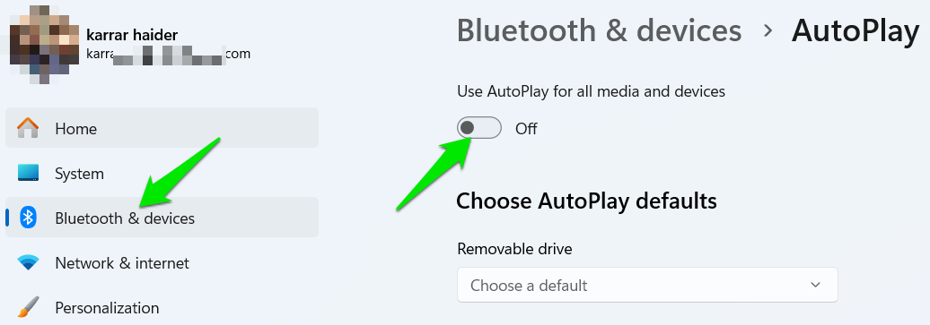 Désactivation de la lecture automatique dans les paramètres Windows