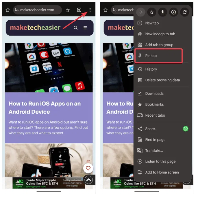 Épingler l'onglet Google Chrome