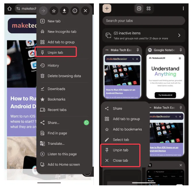 Supprimer ou fermer les onglets épinglés Google Chrome