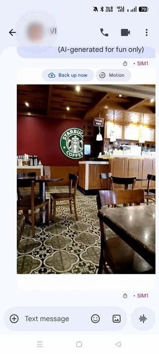 Image remixée envoyée via MMS via la fenêtre de discussion de Google Messages.