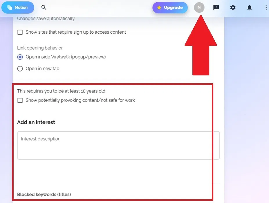 Personnalisation des résultats dans les paramètres.
