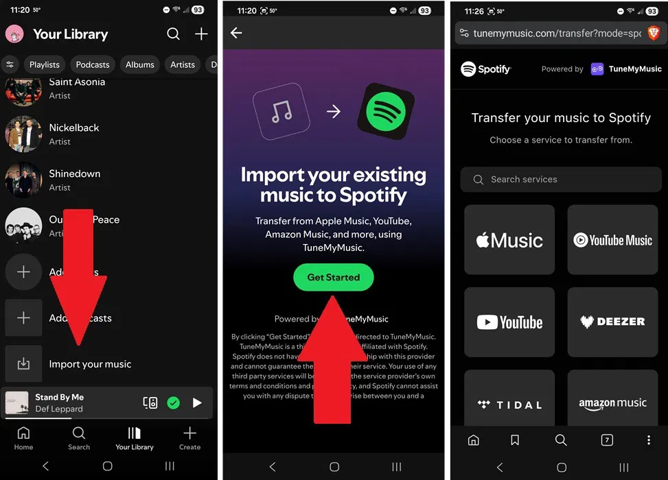 Choisir un service à partir duquel importer de la musique.