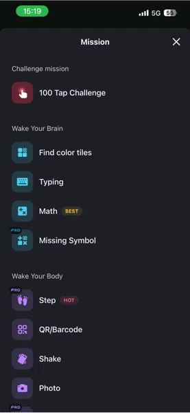 Liste des missions d'alarme iPhone