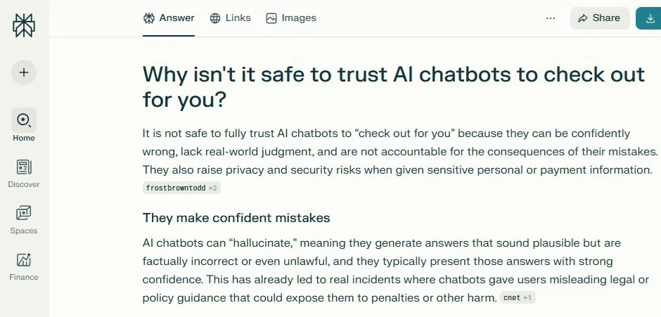 La réponse de Perplexity à la raison pour laquelle vous ne devriez pas faire confiance aux chatbots IA pour vérifier à votre place.