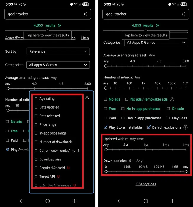 Ajout de plus de filtres à App Finder.