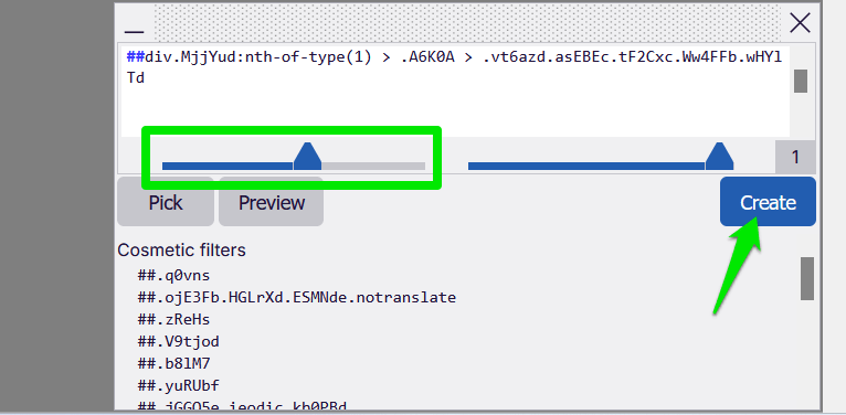 Création d'un filtre d'éléments dans uBlock Origin FireFox