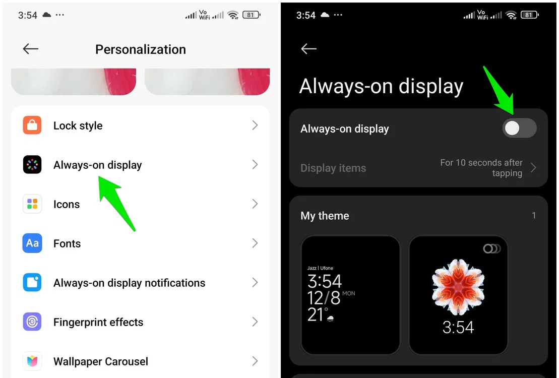Désactivation de la fonctionnalité Always On Display sur Android
