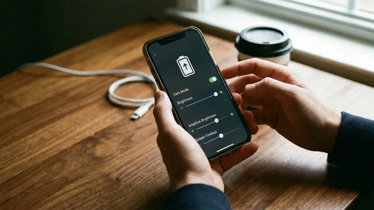 A person holding Android phone with display settings on the screen