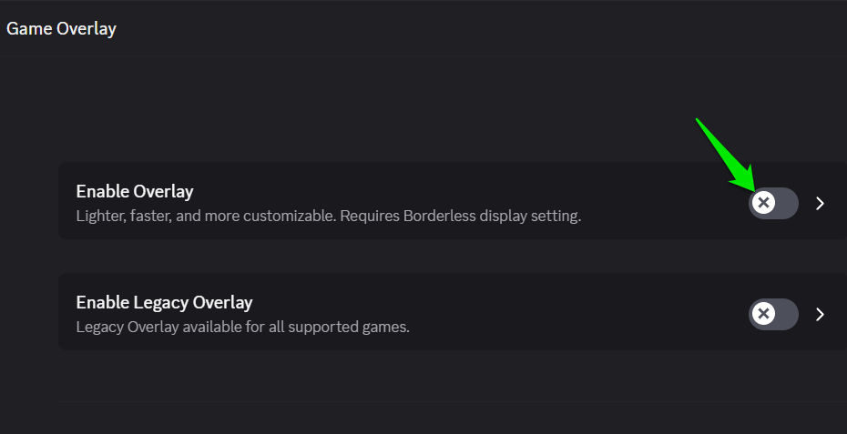 Option de superpositions dans le jeu de Discord