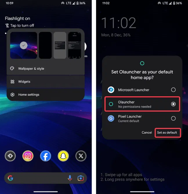 Définir Olauncher par défaut