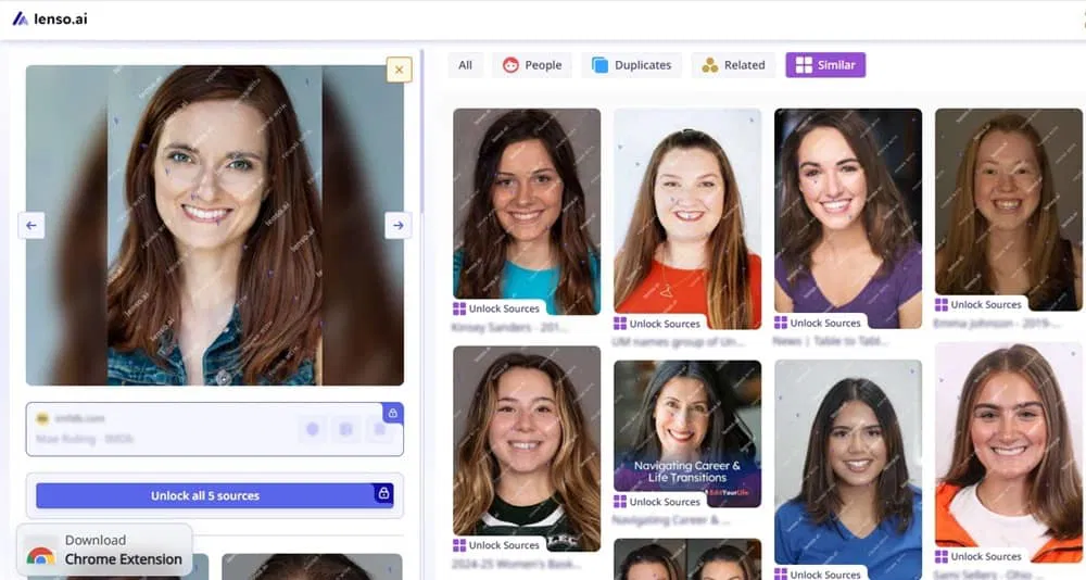 À la recherche de sosies sur Lenso.ai