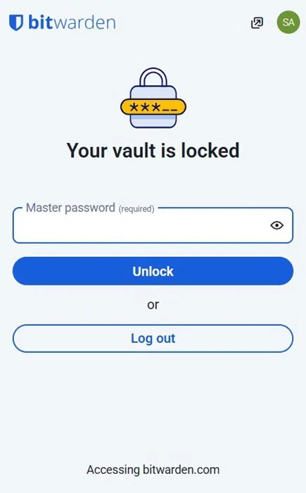 Le coffre-fort BitWarden est verrouillé en cas d'urgence.