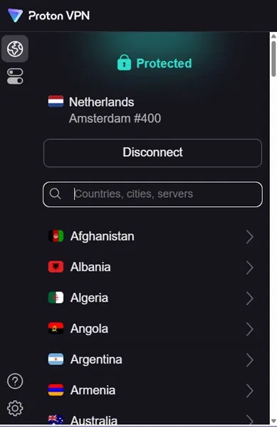 ProtonVPN dispose d'un serveur dans chaque pays, dont beaucoup sont gratuits avec des restrictions.