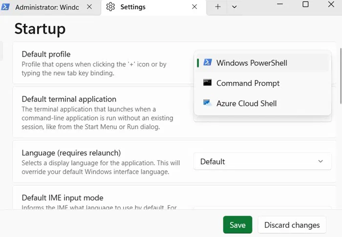 Le profil par défaut du mode tremblement de terre peut être PowerShell, Cmd, Azure ou autres.