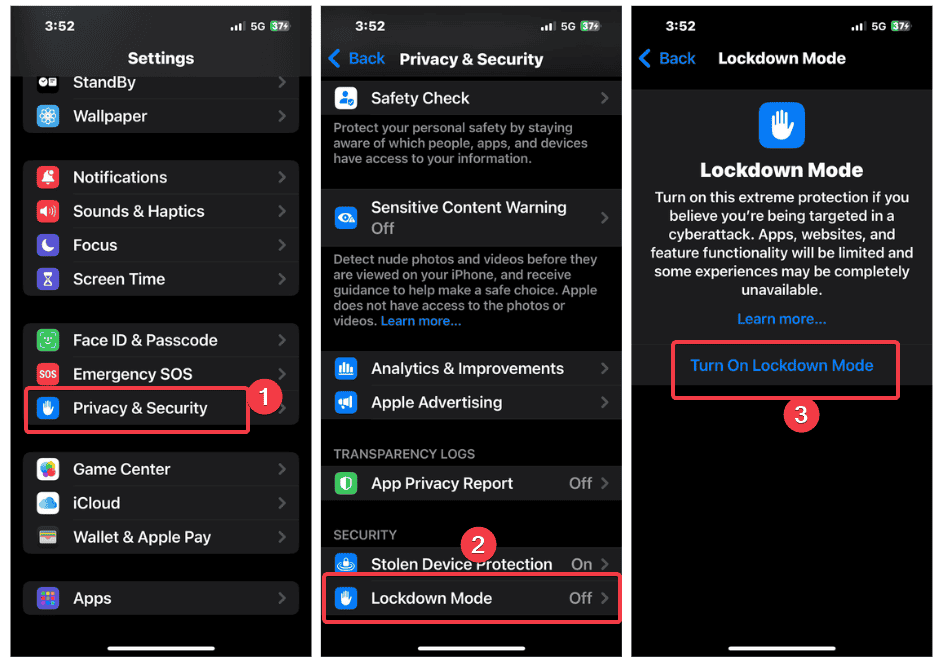 Activer le mode de verrouillage sur iPhone